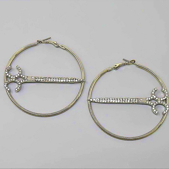 🆕✂️💛VERA: GOLD Scissors Rhinestone Hoops - Picture 6 of 7